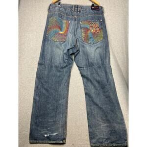 COOGI Wide-Leg Embroidery Jeans 42x35 Faded Stonewash Streetwear Baggy